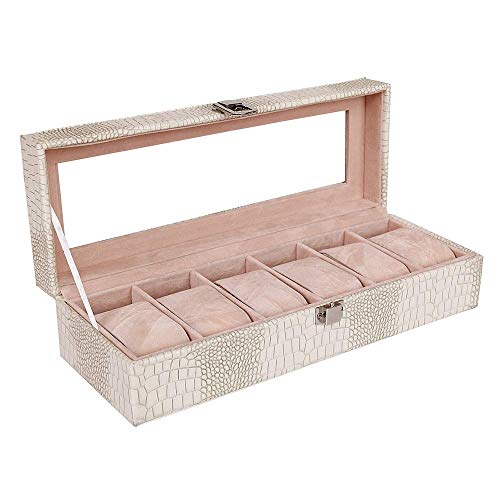 Bivias Caja de Almacenamiento-Reloj Caja 6 Rejillas, Reloj de Cuero de imitación Cajas de Almacenamiento Relojes de Pulsera Joyas Pulsera Gimnasio Rastreador Colecciones Relojes Elegante Vitrina Tapa