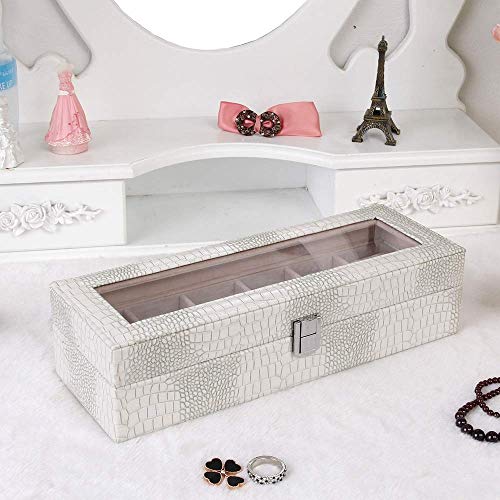 Bivias Caja de Almacenamiento-Reloj Caja 6 Rejillas, Reloj de Cuero de imitación Cajas de Almacenamiento Relojes de Pulsera Joyas Pulsera Gimnasio Rastreador Colecciones Relojes Elegante Vitrina Tapa