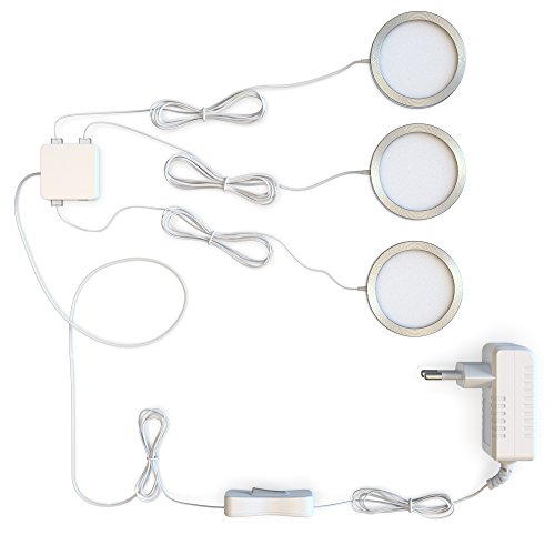 B.K.Licht LED bajo luz de gabinete I Iluminación para Vitrinas I Pack de 3 I Set completo en total 6W I Blana cálida 3000K 510lm I Luz Mueble Cocina B.K.Licht LED bajo luz de gabinete I Iluminación para Vitrinas I Pack de 3 I Set completo en total 6W I Blana cálida 3000K 510lm I Luz Mueble Cocina
