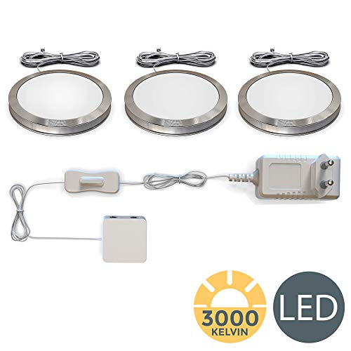 B.K.Licht LED bajo luz de gabinete I Iluminación para Vitrinas I Pack de 3 I Set completo en total 6W I Blana cálida 3000K 510lm I Luz Mueble Cocina