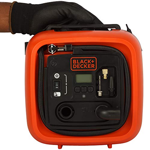 Black+Decker 11.0 Bomba de Aire Compresor/Bar/12 V, 160psi, para neumáticos, Pelotas, sillas de Ruedas, etc, con 2 Modos de Funcionamiento y AbPUMP de Modo, asi400, 0 W, 12 V