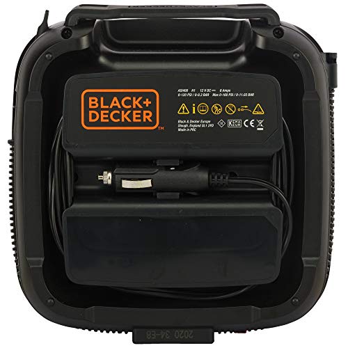 Black+Decker 11.0 Bomba de Aire Compresor/Bar/12 V, 160psi, para neumáticos, Pelotas, sillas de Ruedas, etc, con 2 Modos de Funcionamiento y AbPUMP de Modo, asi400, 0 W, 12 V