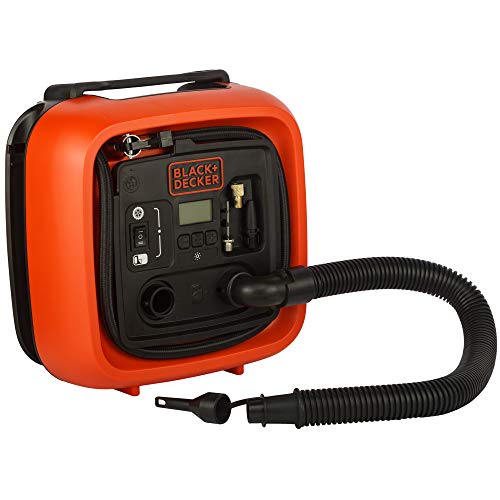 Black+Decker 11.0 Bomba de Aire Compresor/Bar/12 V, 160psi, para neumáticos, Pelotas, sillas de Ruedas, etc, con 2 Modos de Funcionamiento y AbPUMP de Modo, asi400, 0 W, 12 V