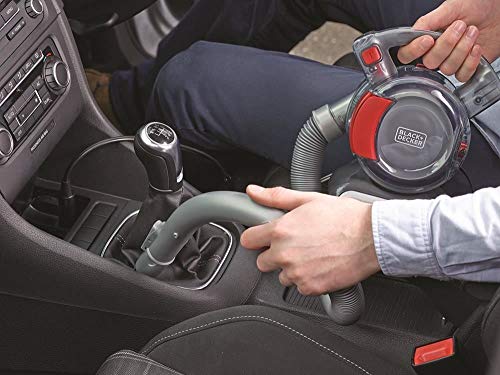 Black+Decker PD1200AV Aspirador de Mano para Coche, Ciclónico, Tubo Flexible, Adaptador para Mechero, 12 V, Rojo y Gris