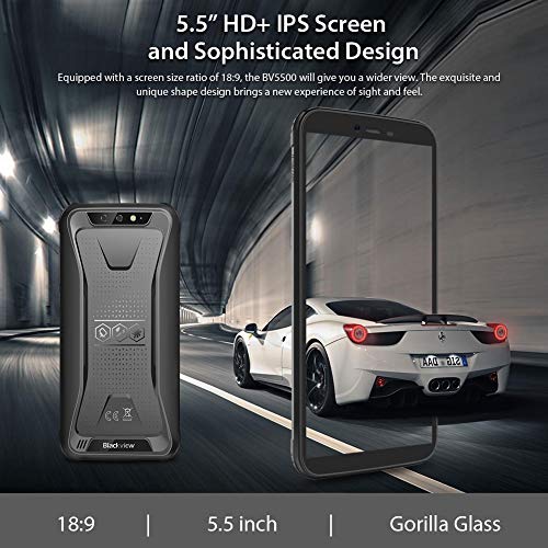 Blackview BV5500 (2020) Móvil Libre Resistente IP68 Impermeable Smartphone de 5.5" (13.9cm) Dual SIM, 2GB + 16GB, Android 8.1, Doble Cámara de 8MP+0.3MP y 5MP, 4400mAh Batería GPS - Negro Blackview BV5500 (2020) Móvil Libre Resistente IP68 Impermeable Smartphone de 5.5" (13.9cm) Dual SIM, 2GB + 16GB, Android 8.1, Doble Cámara de 8MP+0.3MP y 5MP, 4400mAh Batería GPS - Negro