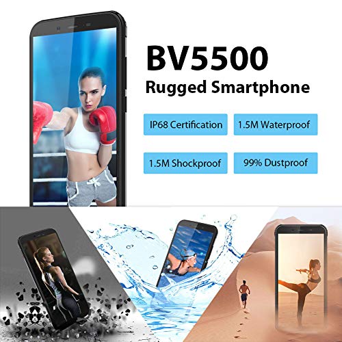 Blackview BV5500 (2020) Móvil Libre Resistente IP68 Impermeable Smartphone de 5.5" (13.9cm) Dual SIM, 2GB + 16GB, Android 8.1, Doble Cámara de 8MP+0.3MP y 5MP, 4400mAh Batería GPS - Negro