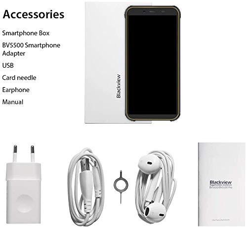 【Blackview Oficial】 BV5500 (2020) Móvil Libre Resistente IP68 Impermeable Robusto de 5.5" (13.9cm, 18:9), 2GB/16GB, Android 8.1, Doble Cámara 8MP+5MP, 4400mAh Batería SIM Doble Smartphone- Amarillo 【Blackview Oficial】 BV5500 (2020) Móvil Libre Resistente IP68 Impermeable Robusto de 5.5" (13.9cm, 18:9), 2GB/16GB, Android 8.1, Doble Cámara 8MP+5MP, 4400mAh Batería SIM Doble Smartphone- Amarillo