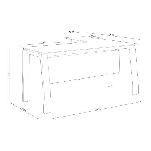 Blake, Mesa de Despacho, Mesa de Oficina o Escritorio, Acabado en Cristal Templado y Blanco, Medidas: 150 cm (Largo) x 70 cm (Ancho) x 74,5 cm (Alto)