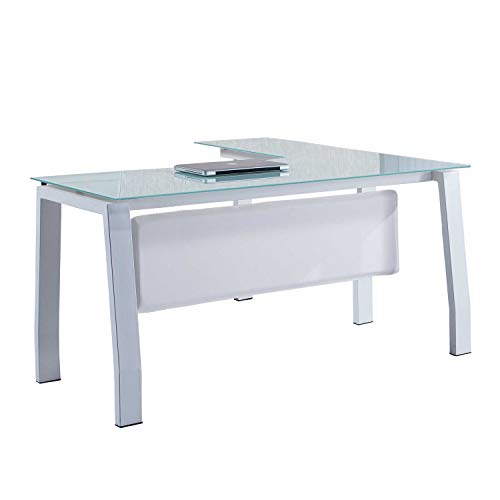 Blake, Mesa de Despacho, Mesa de Oficina o Escritorio, Acabado en Cristal Templado y Blanco, Medidas: 150 cm (Largo) x 70 cm (Ancho) x 74,5 cm (Alto) Blake, Mesa de Despacho, Mesa de Oficina o Escritorio, Acabado en Cristal Templado y Blanco, Medidas: 150 cm (Largo) x 70 cm (Ancho) x 74,5 cm (Alto)