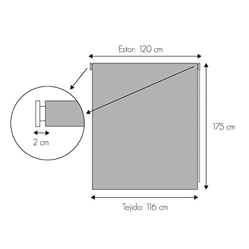 Blindecor Ara - Estor enrollable translúcido liso, Gris Plata, 120 x 175 cm (ancho x alto)