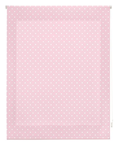 Blindecor - Estor Enrollable, Tela , Rosa con motas blancas, 130 x 180 cm Blindecor - Estor Enrollable, Tela , Rosa con motas blancas, 130 x 180 cm