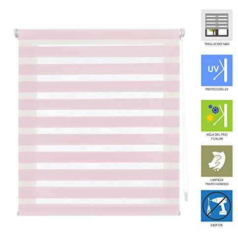 Blindecor - Indus, Sin Herramientas, Estor enrollable de doble capa, Noche y Día, Rosa, 130X180 cm (ancho x largo) Blindecor - Indus, Sin Herramientas, Estor enrollable de doble capa, Noche y Día, Rosa, 130X180 cm (ancho x largo)