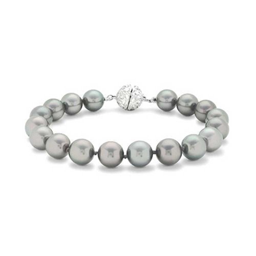 Bling Jewelry Mano Nudo Strand Moda pálido Gris simulado Perla Pulsera para Las Mujeres para Adolescente Cristal Bola Cierre 10MM 8 Pulgadas