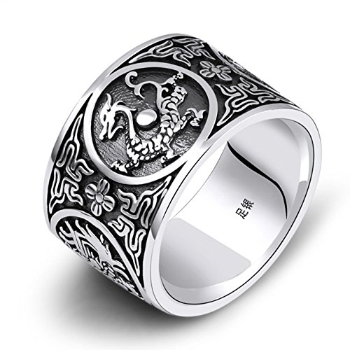 Blisfille Anillos Plata de Ley 925 Mujer Anillo Hombre Biker Anillo Acero Mujer Ancho Anillo Hombre 26,Negro Plata