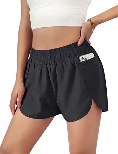 Blooming Jelly Pantalones cortos de deporte para mujer, de secado rápido, 2 en 1, con bolsillos, 3,5 cm Negro S