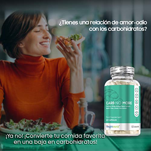 Bloqueador de Carbohidratos Carb No More 60 Cápsulas | Suplemento Natural Con Extracto de Judía Blanca, CLA, Té Verde y Vinagre de Manzana, Rico en Vitaminas Minerales y Proteinas, Dieta Keto