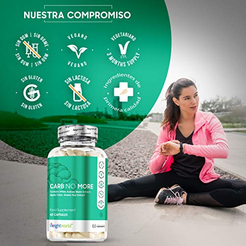 Bloqueador de Carbohidratos Carb No More 60 Cápsulas | Suplemento Natural Con Extracto de Judía Blanca, CLA, Té Verde y Vinagre de Manzana, Rico en Vitaminas Minerales y Proteinas, Dieta Keto