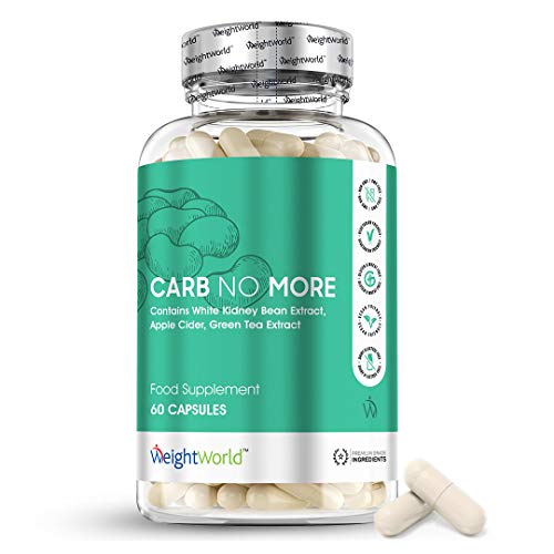 Bloqueador de Carbohidratos Carb No More 60 Cápsulas | Suplemento Natural Con Extracto de Judía Blanca, CLA, Té Verde y Vinagre de Manzana, Rico en Vitaminas Minerales y Proteinas, Dieta Keto