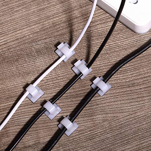 Blulu 100 Piezas Mini Clips de Cable de Exterior con Cinta Adhesiva Clips Decorativos de Luces Ganchos Autoadhesivos Soporte de Alambre para Navidad y Luz de Hada (Mediano, Blanco)