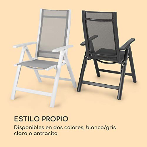Blumfeldt Cádiz Garden Chair - Dos sillas de jardín, Plegables, Estructura Aluminio, Protección Pintura en Polvo, Tela 2x2 MTS. de Secado rápido, Respaldo 7 Posiciones, Blanco/Gris Claro Blumfeldt Cádiz Garden Chair - Dos sillas de jardín, Plegables, Estructura Aluminio, Protección Pintura en Polvo, Tela 2x2 MTS. de Secado rápido, Respaldo 7 Posiciones, Blanco/Gris Claro