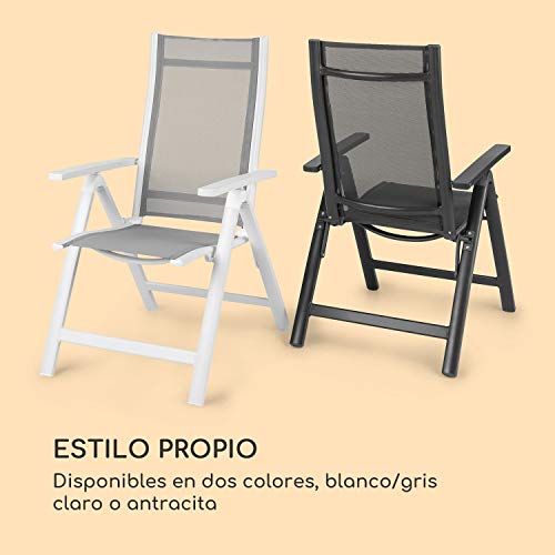 Blumfeldt Cádiz Garden Chair - Dos sillas de jardín, Plegables, Estructura Aluminio, Protección Pintura en Polvo, Tela 2x2 MTS. de Secado rápido, Respaldo 7 Posiciones, Blanco/Gris Claro