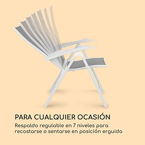 Blumfeldt Cádiz Garden Chair - Dos sillas de jardín, Plegables, Estructura Aluminio, Protección Pintura en Polvo, Tela 2x2 MTS. de Secado rápido, Respaldo 7 Posiciones, Blanco/Gris Claro Blumfeldt Cádiz Garden Chair - Dos sillas de jardín, Plegables, Estructura Aluminio, Protección Pintura en Polvo, Tela 2x2 MTS. de Secado rápido, Respaldo 7 Posiciones, Blanco/Gris Claro