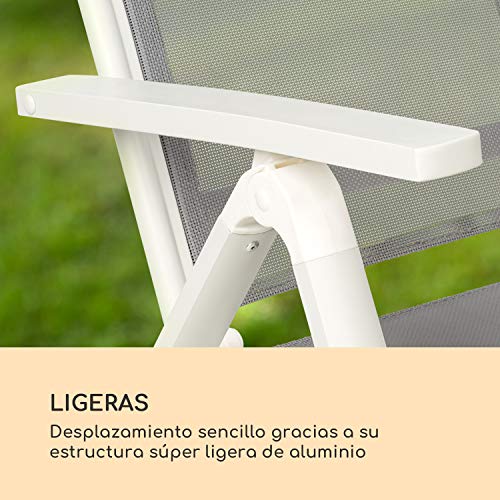 Blumfeldt Cádiz Garden Chair - Dos sillas de jardín, Plegables, Estructura Aluminio, Protección Pintura en Polvo, Tela 2x2 MTS. de Secado rápido, Respaldo 7 Posiciones, Blanco/Gris Claro Blumfeldt Cádiz Garden Chair - Dos sillas de jardín, Plegables, Estructura Aluminio, Protección Pintura en Polvo, Tela 2x2 MTS. de Secado rápido, Respaldo 7 Posiciones, Blanco/Gris Claro