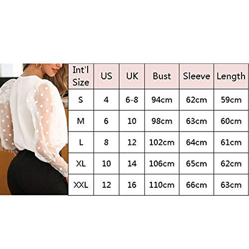 Blusa Manga Larga Transparente con Puntos para Mujer Camisa Mujer Elegante Moderna con Manga Gasa Transparente Tops Elegante con Cuello Redondo para Primavera Talla Grande (Negro, M)