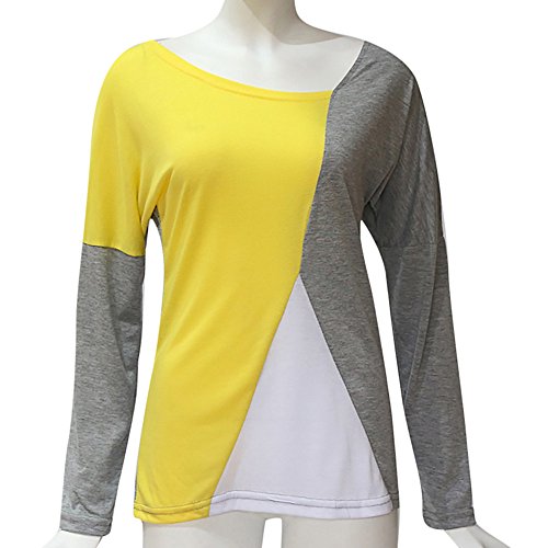 Blusa Moda Patchwork Casual para Mujer Sudadera con Capucha Tallas Grandes Color Block Tallas Grandes O-Neck Manga Larga Camiseta Tops Invierno Abrigos Liquidación de Venta SHOBDW (Gris,L)