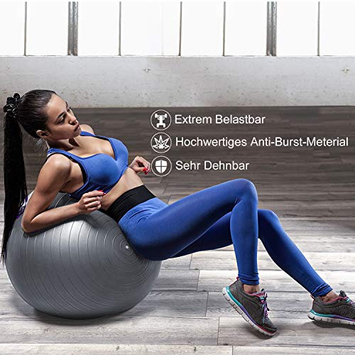 BMOT Bad Company - Pelota de gimnasia (incluye bomba para pelota, pilates, yoga y pilates, hasta 300 kg, 65 cm), color plateado