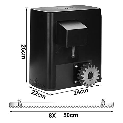 BMOT Motor Puerta Corredera, motor puerta garaje Máx 600kg con 2 Mandos a Distancia y 8 Cremalleras, Operador de puerta corrediza