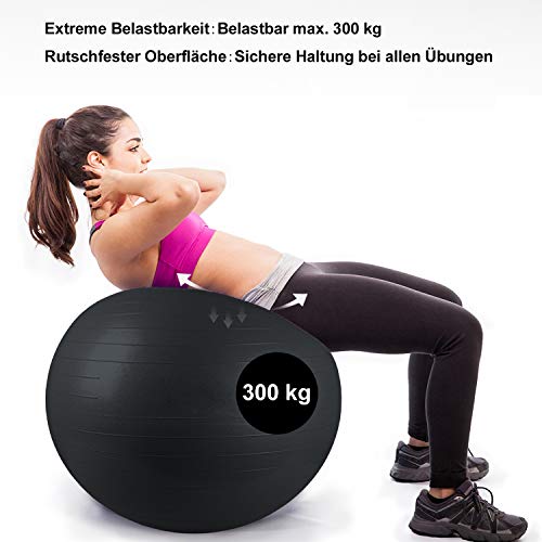 BMOT Pelota de gimnasia, incluye bomba para pelota, pelota de fitness, yoga, pilates, hasta 300 kg, para ejercicios pélvicos, color negro, 65 cm BMOT Pelota de gimnasia, incluye bomba para pelota, pelota de fitness, yoga, pilates, hasta 300 kg, para ejercicios pélvicos, color negro, 65 cm