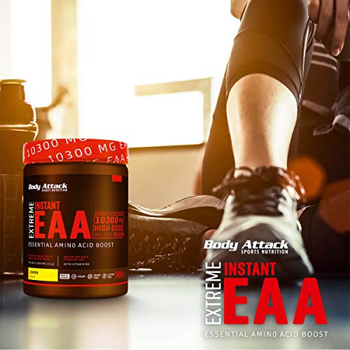 Body Attack Extreme Instant EAA Powder - 500g, extremadamente sabroso, instantáneamente soluble, vegano, 8 aminoácidos esenciales altamente dosificados - 10300mg EAA por batido, Natural