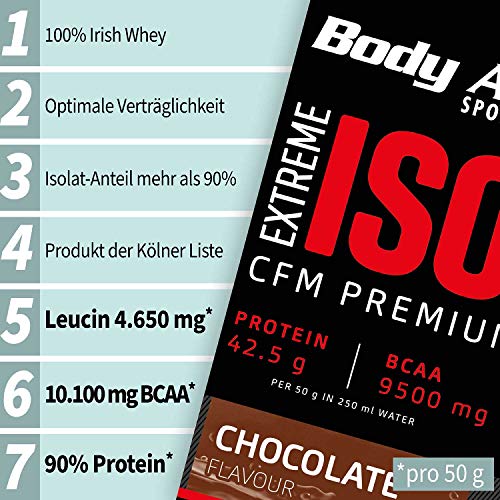 Body Attack Extreme Iso Whey, CFM Aislado de proteína de suero de leche de sauce irlandés 100%, sin gluten, rico en AEA, bajo en grasas, 90,6% de contenido de aislado (cookies n cream, 500g)