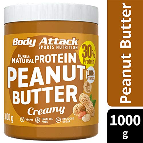 Body Attack Peanut Butter Natural 30% Protein Sugar & Fat Free Smooth Creamy 1 kg