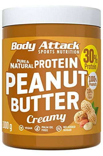 Body Attack Peanut Butter Natural 30% Protein Sugar & Fat Free Smooth Creamy 1 kg