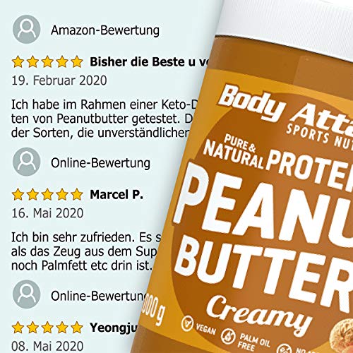 Body Attack Peanut Butter Natural 30% Protein Sugar & Fat Free Smooth Creamy 1 kg