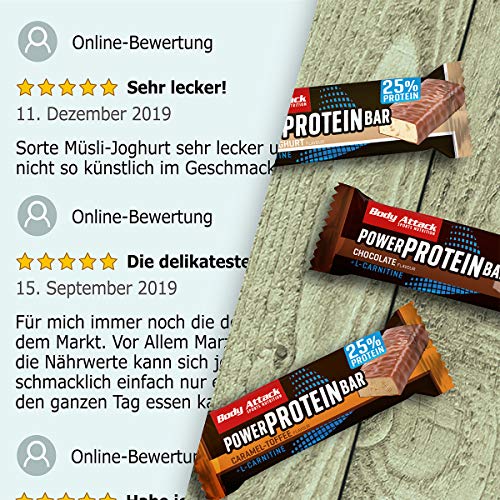 Body Attack- Power Protein Bar, Barra proteica con L-Carnitina y Vitaminas 24x35g, chocolate