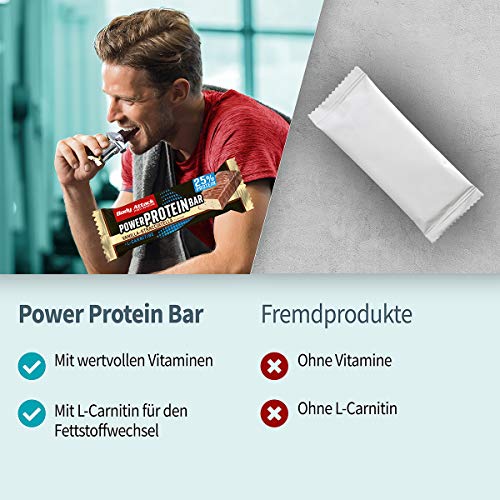 Body Attack- Power Protein Bar, Barra proteica con L-Carnitina y Vitaminas 24x35g, chocolate