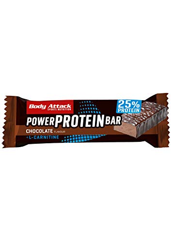 Body Attack- Power Protein Bar, Barra proteica con L-Carnitina y Vitaminas 24x35g, chocolate
