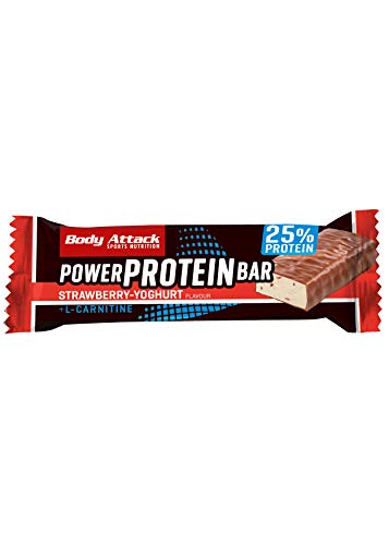 Body Attack- Power Protein Bar, Barra proteica con L-Carnitina y Vitaminas 24x35g, yogur de fresa Body Attack- Power Protein Bar, Barra proteica con L-Carnitina y Vitaminas 24x35g, yogur de fresa