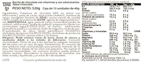 BODY GENIUS Weight Loss (Cocoa). 40gx13 barritas. Altas en Proteína, Bajas en Hidratos y Sin Azúcar Añadido. Ideal para Deportistas. Hecho en España.