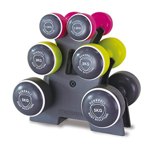 Body Sculpture Smart Dumbbell Tower (19KG) Torre de Mancuernas, Gris/Rosa/Verde