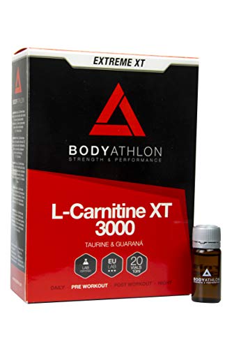 Bodyathlon - L Carnitina 3000 Líquida Extreme XT - Con Taurina y Guaraná - Suplemento Deportivo – Alta concentración - 20 Viales Sabor Tropical