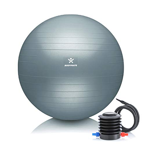 BODYMATE Pelota de Ejercicio para Fitnes | con bombín y Libro electrónico | con Sistema antirreventones BODYMATE Pelota de Ejercicio para Fitnes | con bombín y Libro electrónico | con Sistema antirreventones
