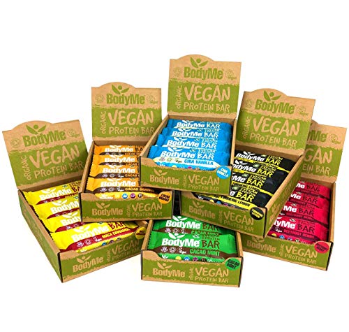 BodyMe Barritas Proteinas Veganas Organica | Cruda Maca Canela | 12 x 60g Barra Proteina Vegana | Sin Gluten | 16g Proteína Completa | 3 Proteina Vegetal | Aminoacidos Esenciales | Vegan Protein Bar