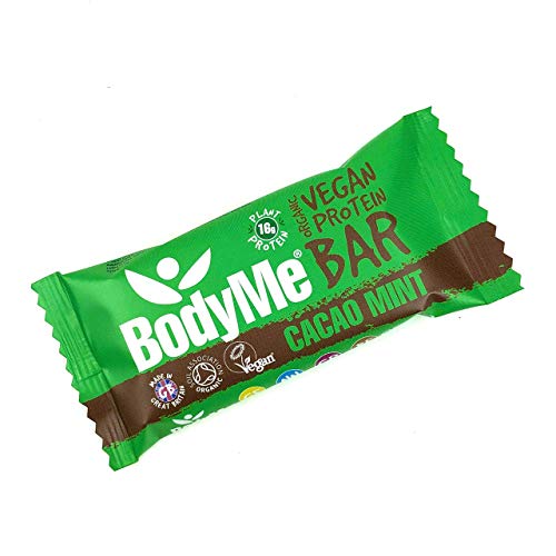 BodyMe Barritas Proteinas Veganas Organica | Crudo Cacao Menta | 12 x 60g Barra Proteina Vegana | Sin Gluten | 16g Proteína Completa | 3 Proteina Vegetal | Aminoacidos Esenciales | Vegan Protein Bar