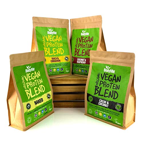 BodyMe Mezcla de Proteina Vegana Organica en Polvo | Cruda Maca Canela | 1kg | Sin Edulcorante | Baja Carb | Sin Gluten | 3 Proteinas Veganas | 20g Proteina Vegetal Completa | Aminoacidos Esenciales