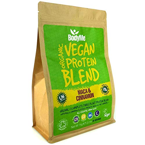 BodyMe Mezcla de Proteina Vegana Organica en Polvo | Cruda Maca Canela | 1kg | Sin Edulcorante | Baja Carb | Sin Gluten | 3 Proteinas Veganas | 20g Proteina Vegetal Completa | Aminoacidos Esenciales