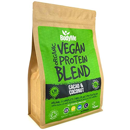 BodyMe Mezcla de Proteina Vegana Organica en Polvo | Crudo Cacao Coco | 1kg | Sin Edulcorante | Baja Carb | Sin Gluten | 3 Proteinas Veganas | 21g Proteina Vegetal Completa | Aminoacidos Esenciales